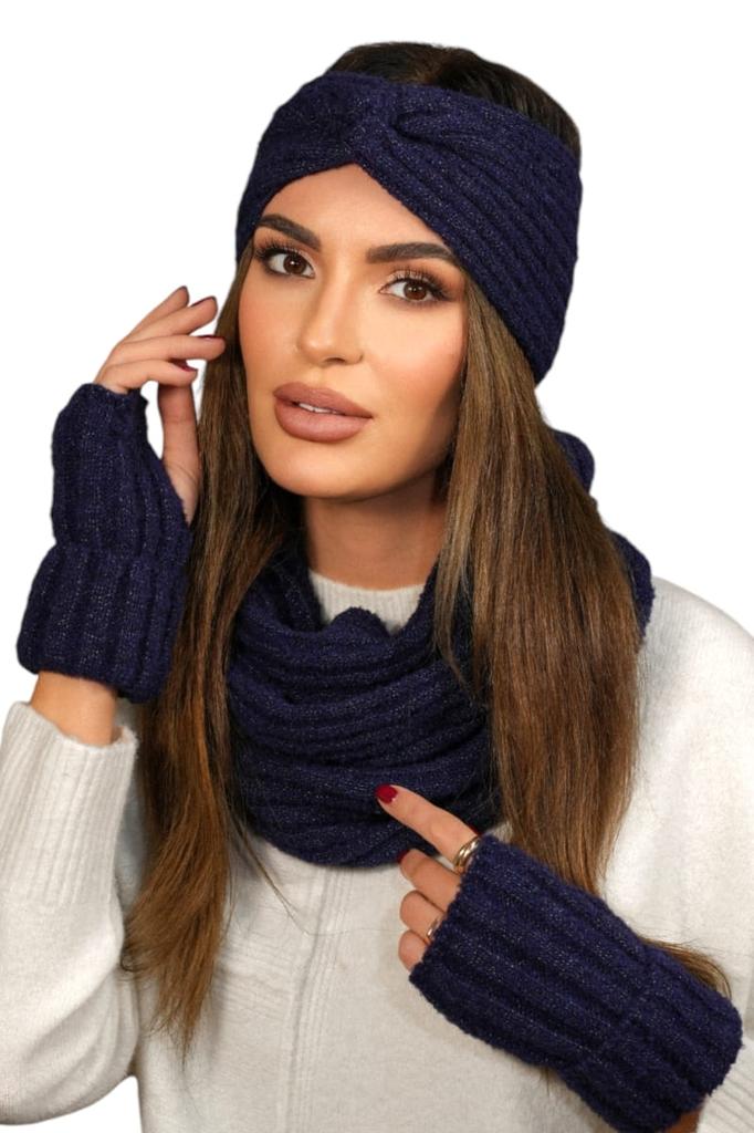 Set of Headband with Tube, Material with Shine, Color: Navy Blue, Kamea-Boogi