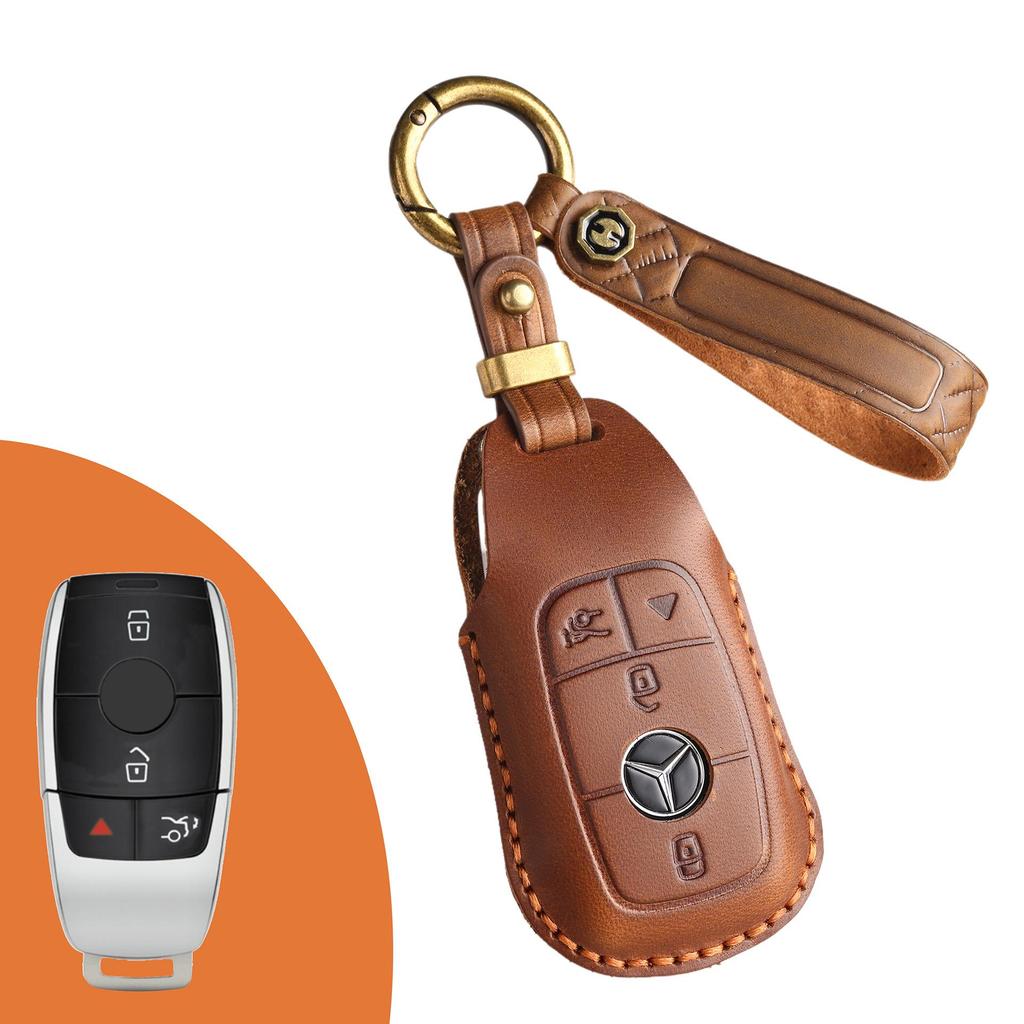 Retro Leather Key Bag for Mercedes-Benz - Premium Handmade Cowhide Cover
