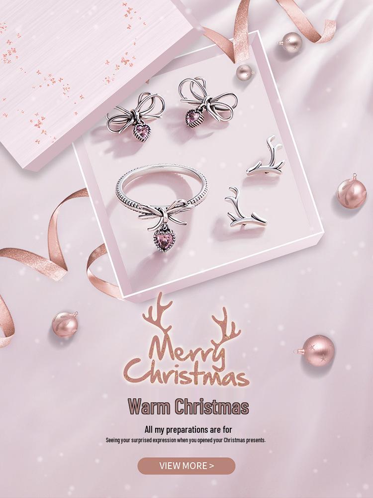 Yinziyun Sterling Silver Bow & Heart Earrings - S925 Christmas Jewelry for Women (SCE962)