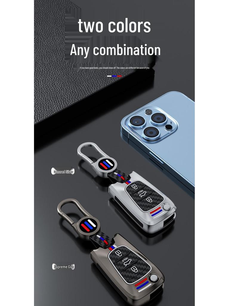 Car Key Case for Kia K2 K5, Hyundai Elantra, Langdong, Reina, ix35, Sportage - Protective Shell with Buckle