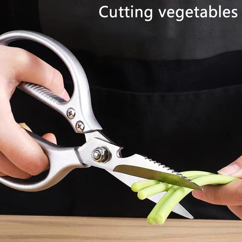 Professional Stainless Steel Kitchen Scissors With Aluminum Alloy Handle - Perfect For Cutting Chicken Bones Meat Fish
