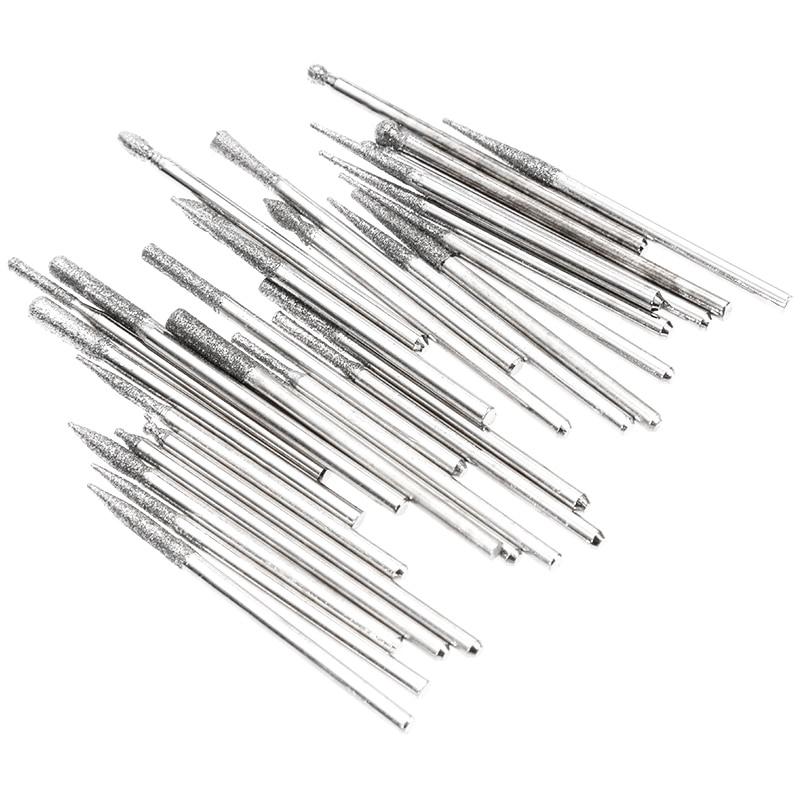30pcs 3mm Shank Diamond Burs Set with Box for Dremel Electric Grinder Power Tool Accessories Abrasive Tools