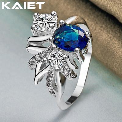 925 Silver Blue Quartz Crystal 7-10 Ring Wedding Party Charm For Women Jewelry