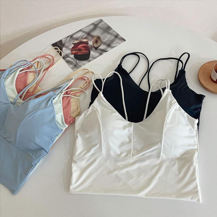 Breathable Seamless Ice Silk Summer Sling Top with Inner Pad and Beautiful Back Design