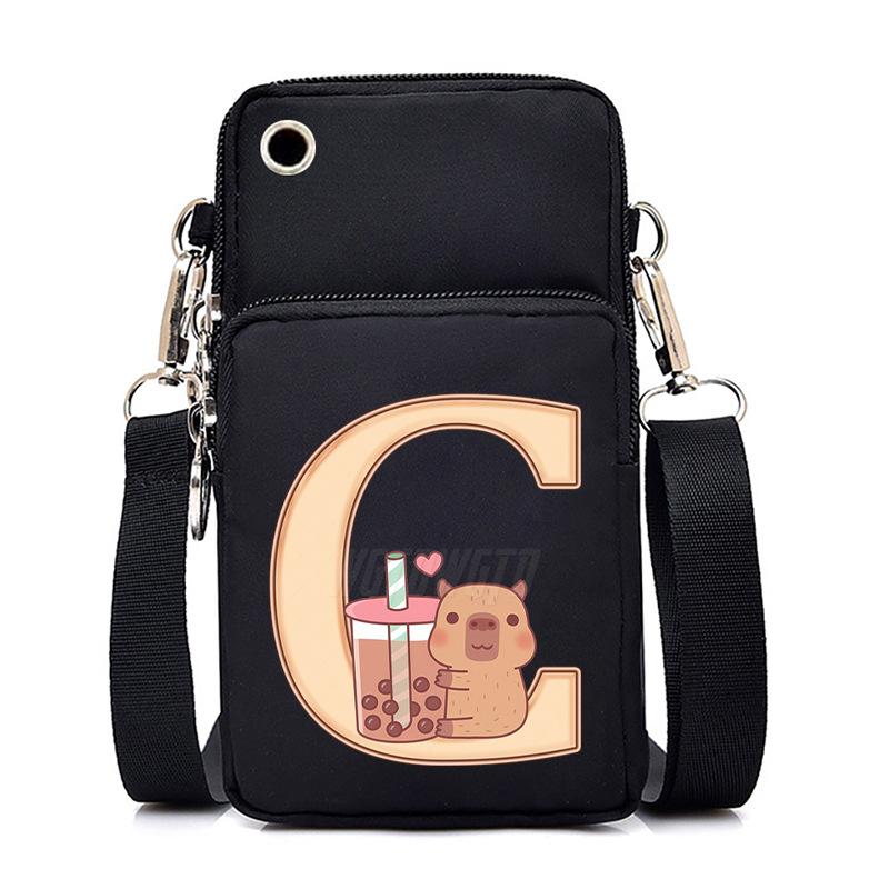 Lightweight Multifunctional Oblique Span Bag Fashion Kapibara Letter Print Black Change Bag Casual Shoulder Bag