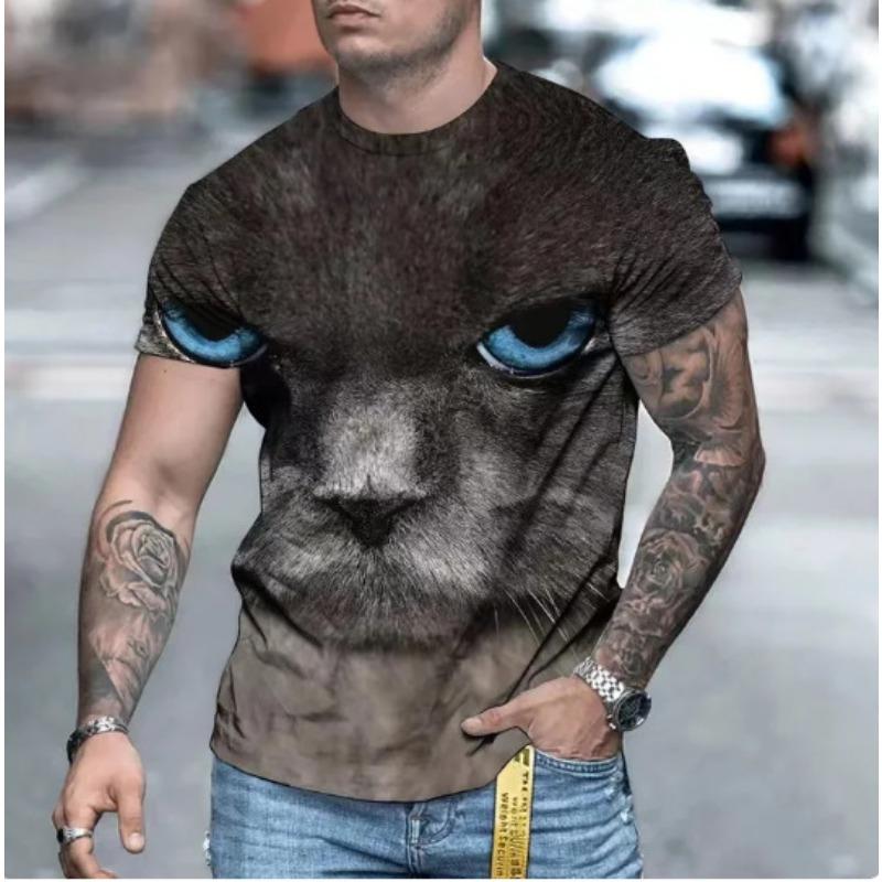 Summer Round Neck 3D Cat Print Top Fashionable Casual Short Sleeved Men's T-shirts