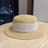 New women's summer straw hat sunshade sunscreen hat elegant temperament straw woven flat top hat British retro gift hat
