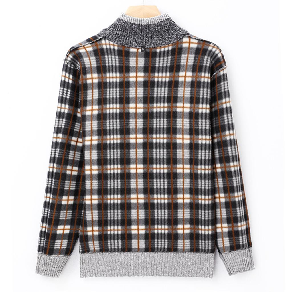 Men's Plush Long Sleeve Pullover Half Zip Knit Sweater Men's Warm Sweater