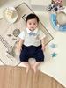 Summer Gentleman Short-Sleeve Baby Romper for Boys with Cute Bear, 100-Day Celebration