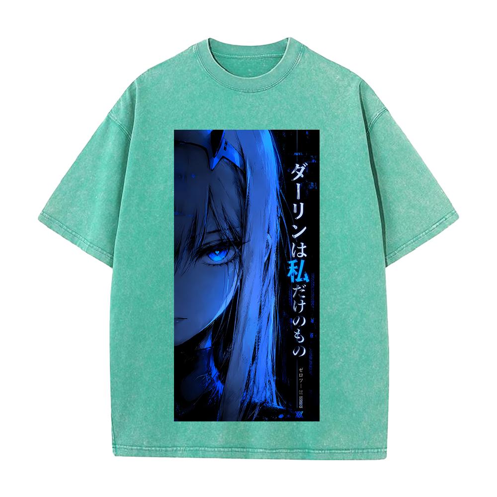 Anime DARLING In The FRANXX Zero Two Print T-shirt Men Women Tshirts Short Sleeve Cotton Clothing Washed T Shirt Harajuku Tops