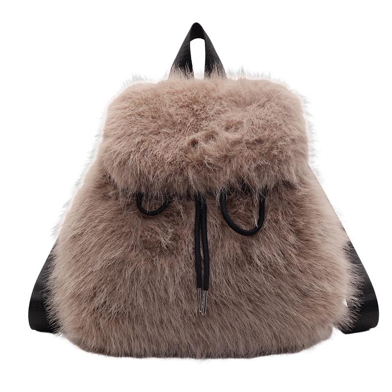 New plush backpack imitation rabbit fur backpack student girl large capacity drawstring casual solid color bag