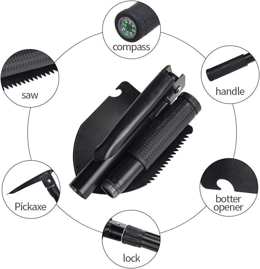 Gardening Folding Shovel Military Camping Shovel Survival Gear Entrenching Tool with Carrying Pouch Metal Handle