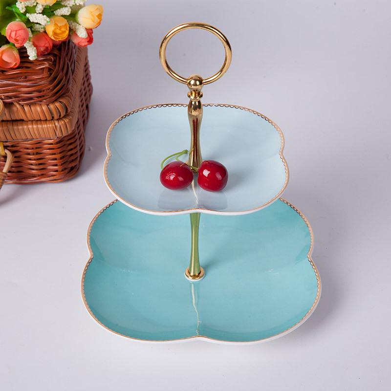 European Style Four Leaf Clover Double Layer Ceramic Plate - Creative Fruit & Tea Tray