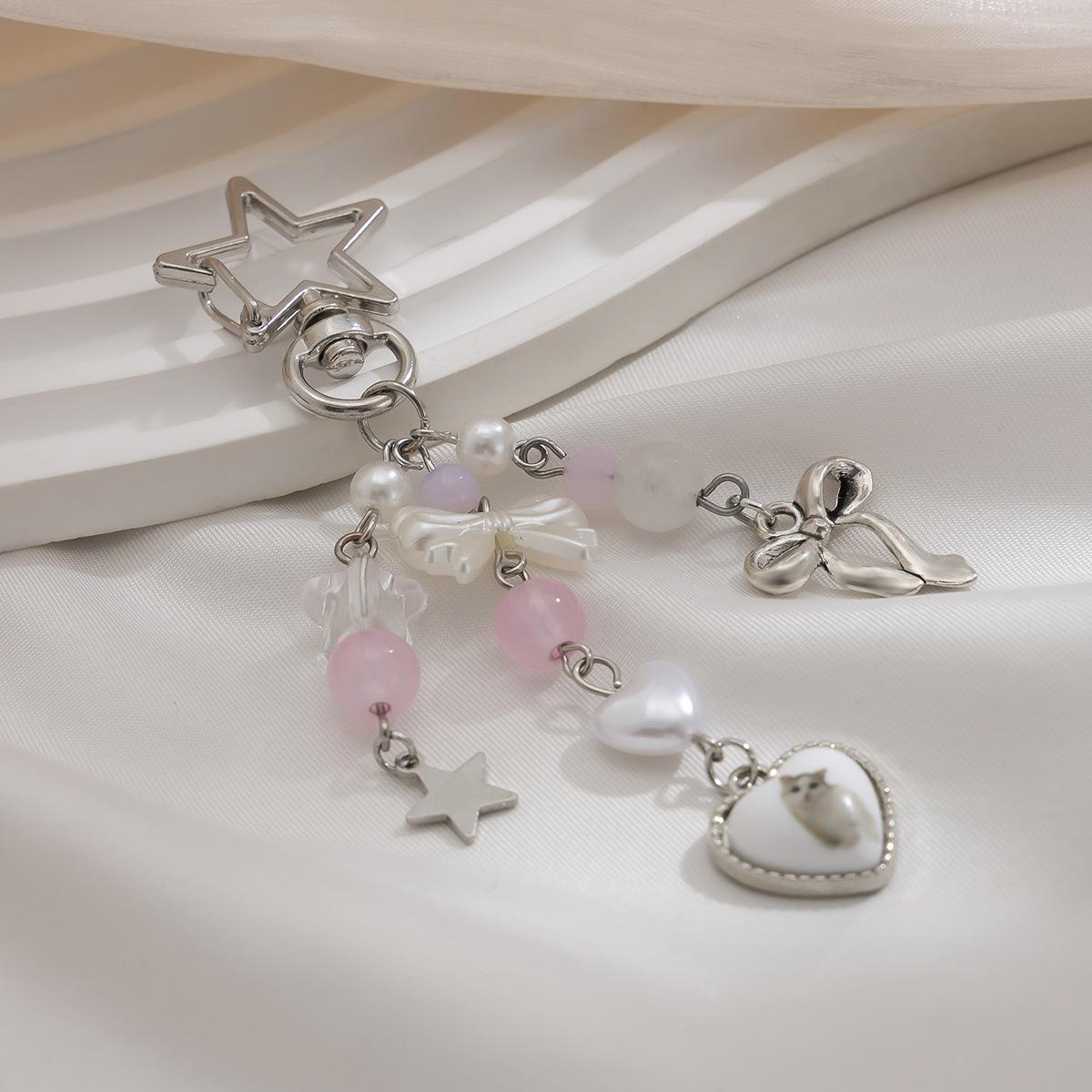 

Милый милый бант клубника звезды брелок Y2K мода девушки искусственный жемчуг металлическая цепочка стеклянные бусины кулон сумка цепи аксессуары