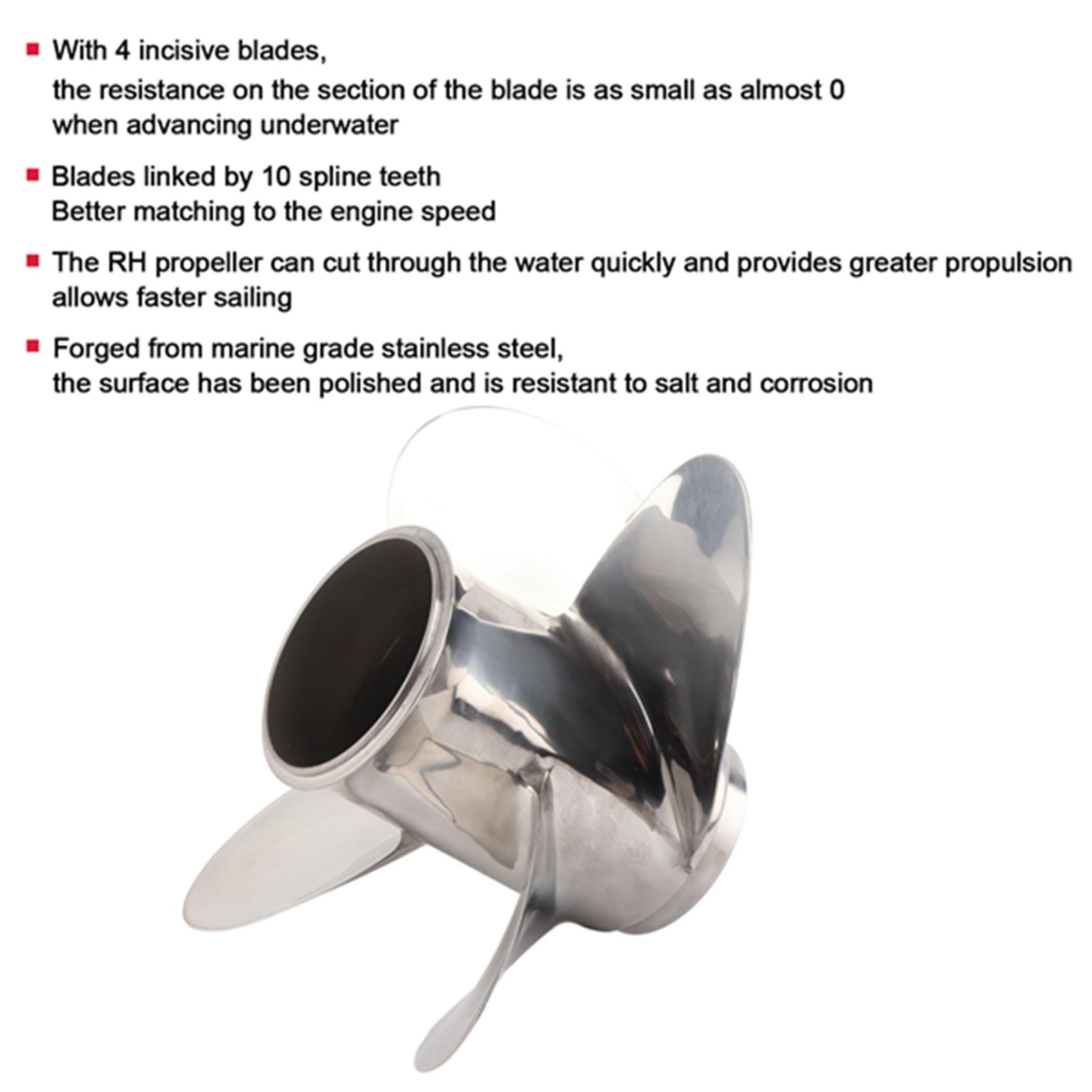 

Boat Propeller Marine Outboard Propeller 4 Blades 10 Spline Teeth Fit for 25‑30HP 3in Gearcase RH Propeller Outboard Propeller срібний