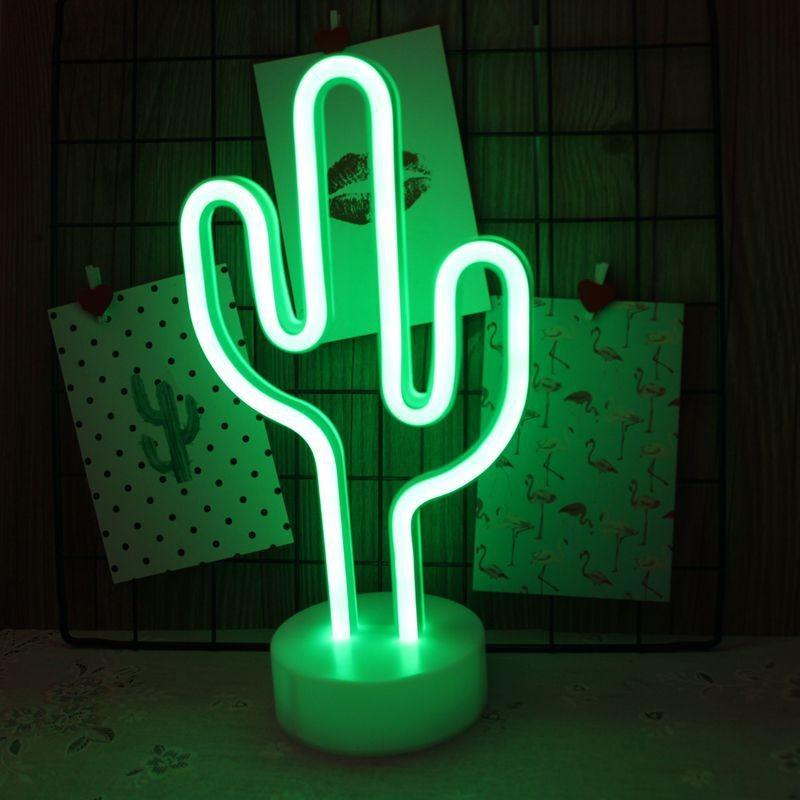 Shaped Led Cactus Neon Signs Light Holder Base Table Decoration Night Lamps