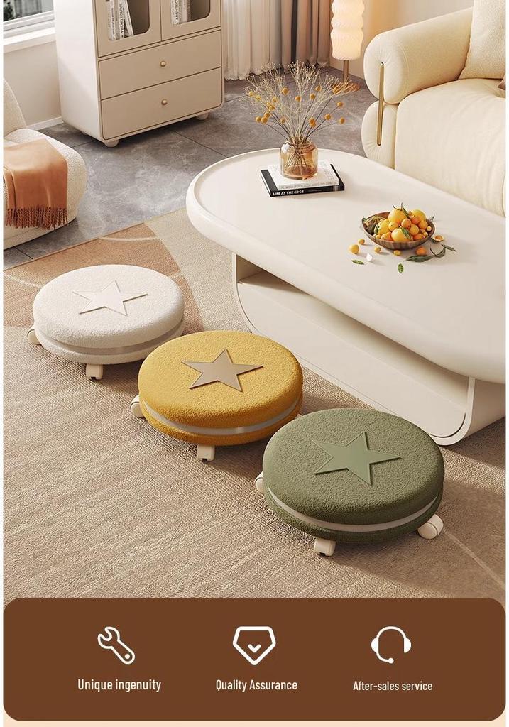 Cream Low Stool with Backrest and Universal Wheels - Ideal for Home, Grout, and Children's Use, Silent Sliding Design