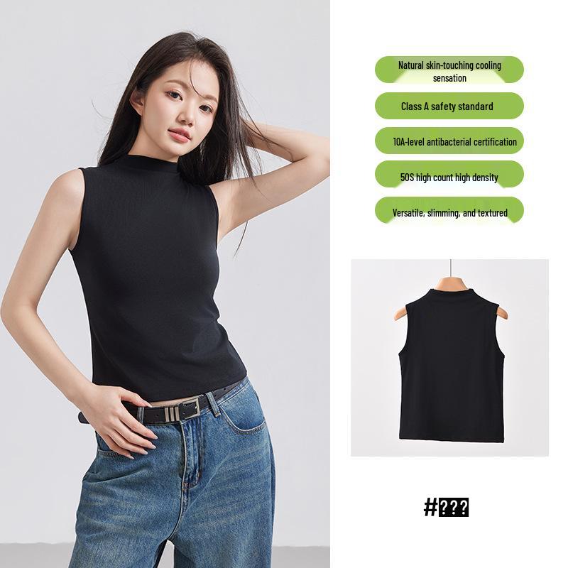 

Ice-Feel Breathable Tencel Knit Women s High Neck Sleeveless Top XL (57.5-65 kg)