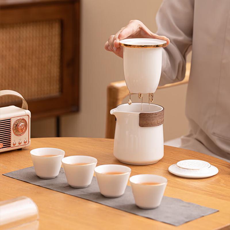 SUSHI CERAMICS Gold-Painted Jade Porcelain Travel Tea Set