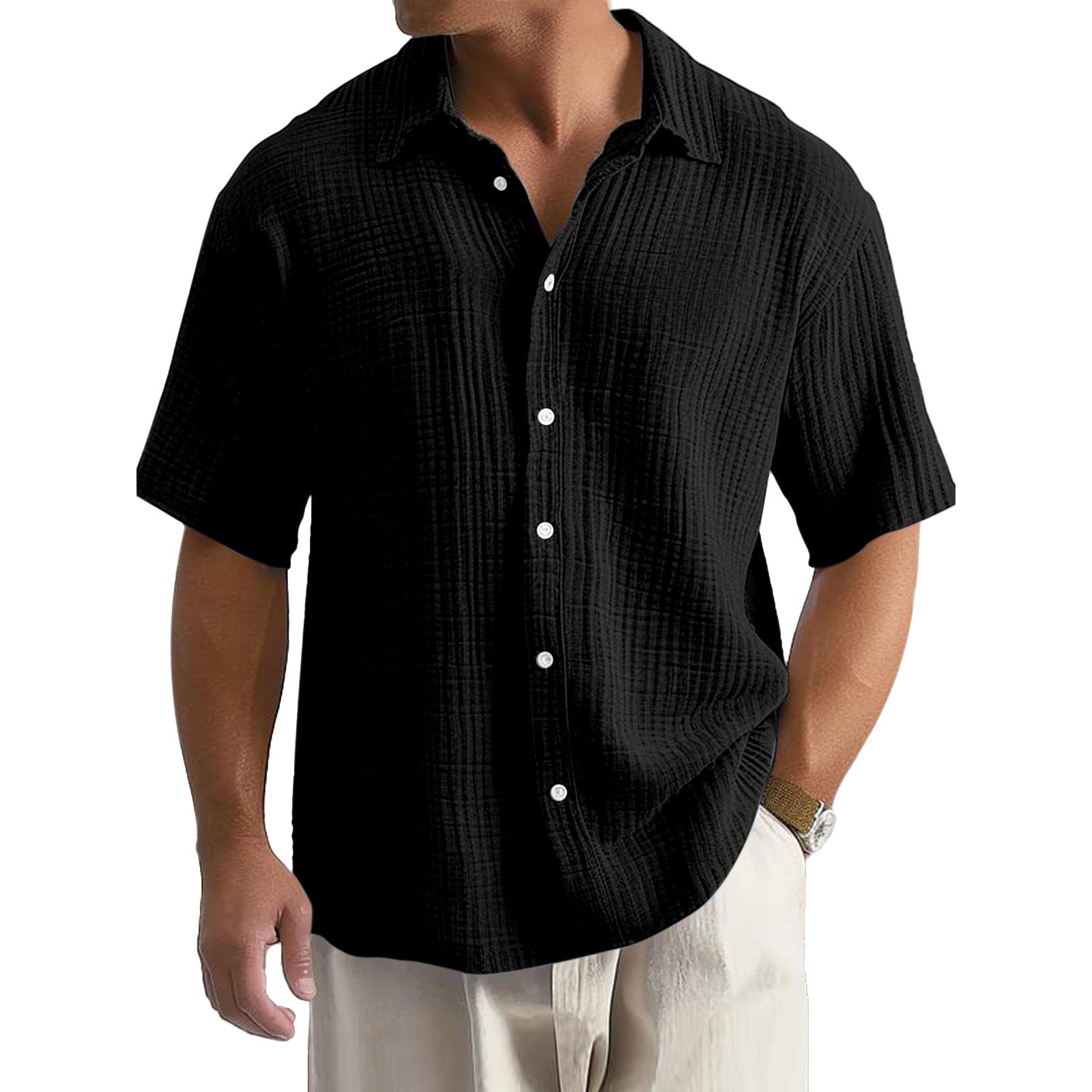 

Men s Loose Casual Cotton Pleated Shirt, Men s Lapel Button Cardigan, Color Short,sleeved Top XXL чорний