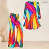 Women Plus Size White Navy Blue Printed V Neck Three Quarter Sleeve Flared Top Flared Pants Two Piece Set