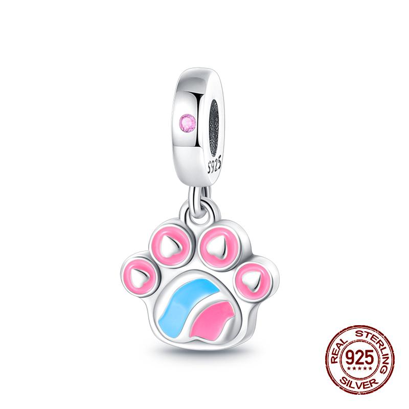 100 % 925 Sterling Silber Teetasse Musik Katze Rosa Katzenpfote Charms Perlen Fit 925 Original Armband Fein DIY Niedlich Schmuck Geschenk