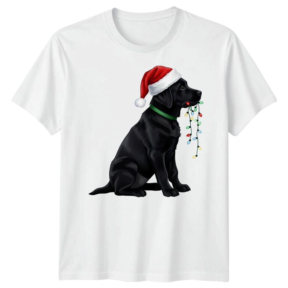 Black Labrador Dog Christmas Holidays Unisexs Unisexs Graphic Tee Santa Hat Lights
