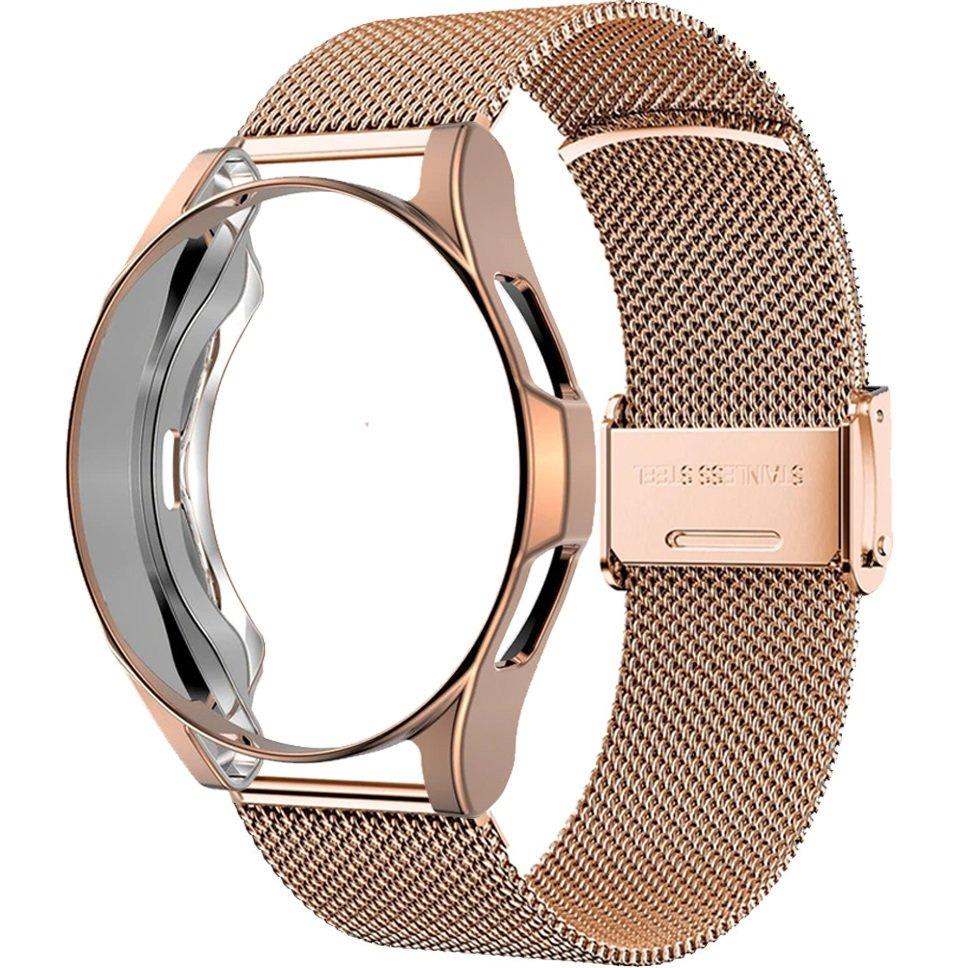Milanese Bracelet + Case with Screen Protector for Samsung Galaxy Watch Active 2 40mm, Rose Gold