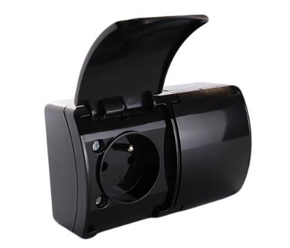 Koala Double Wall Socket IP44 Black