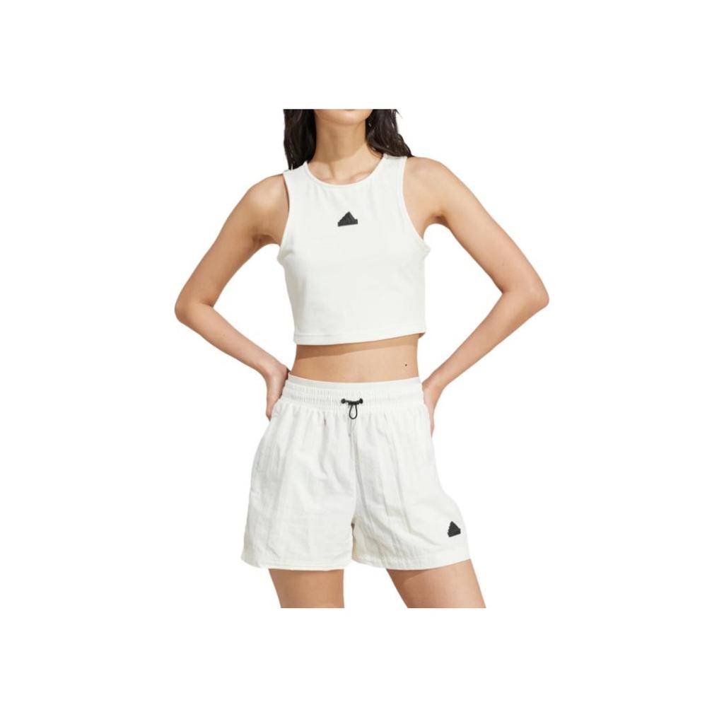 Adidas Logo Round Neck Short Sleeveless Vest Women Tops White JD8185