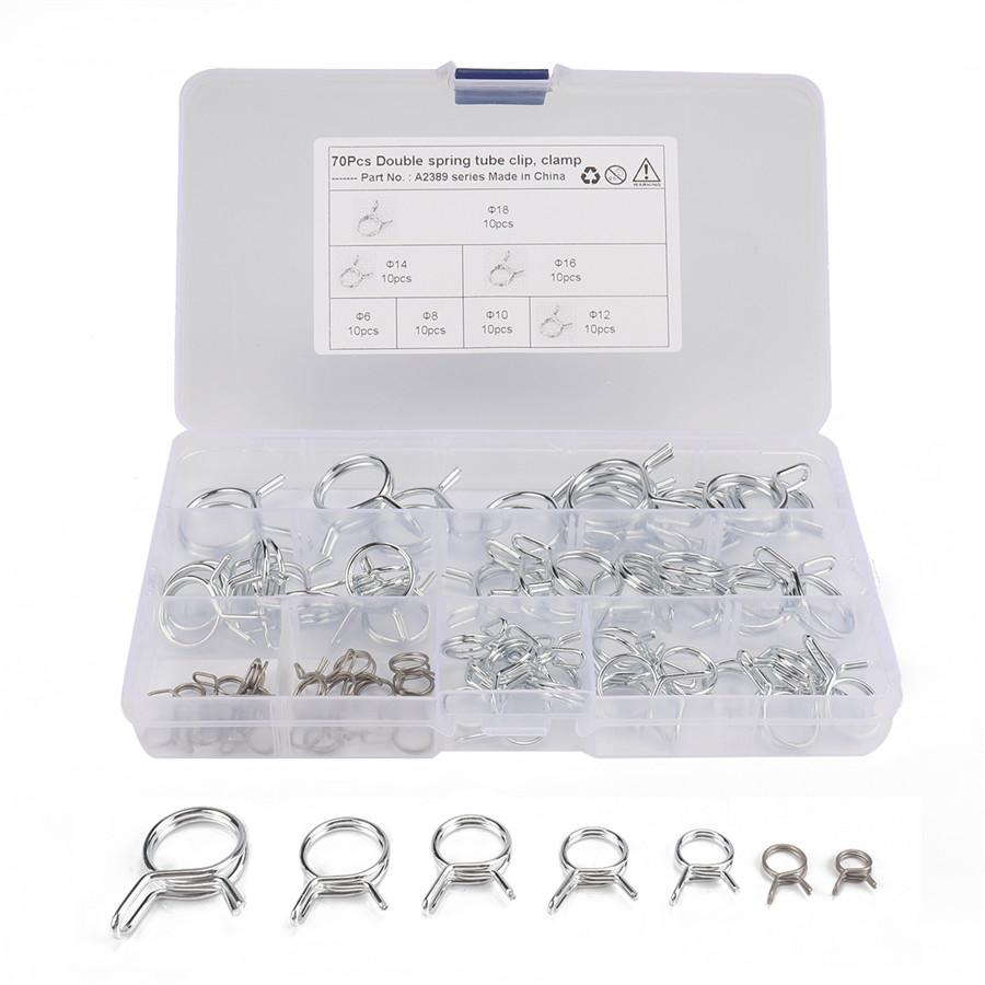70 Pcs Steel Double Wire Cable Fuel Line Hose Tube Spring Clamps Assortment Kit