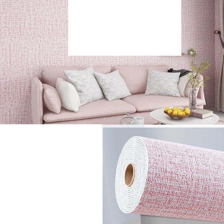 

1PC 2.8m/110.24inch 3D Linen Foam Self-adhesive PVC Solid Color Thickened Waterproof Background Wall Renovation Wallpaper Wall S 2.8m