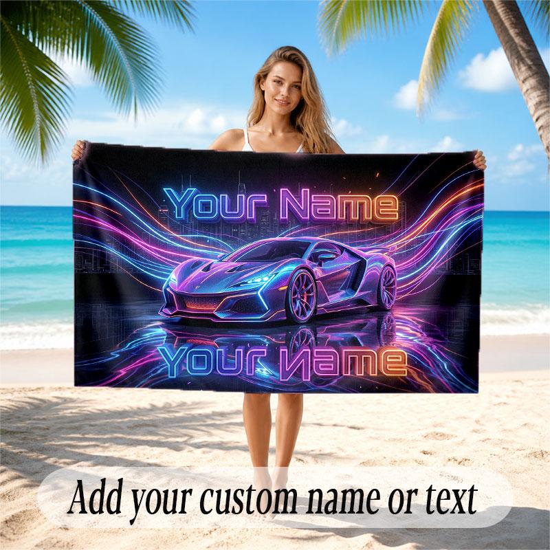 Neon Abstract Theme Beach Towel Personalized Custom Name & Text Soft Quick Dry Beach Towel for Swimming Travel