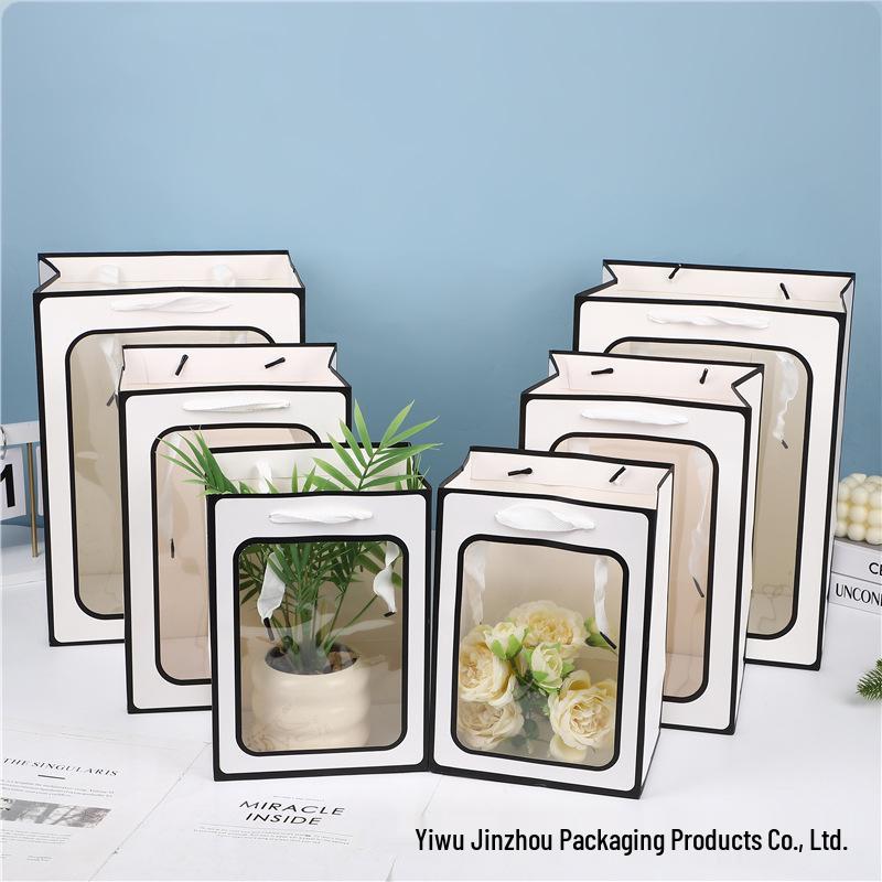 Verdickte Kraftpapier Geschenktüte mit Fenstergriff für Souvenirs und Blumen, Auf Lager