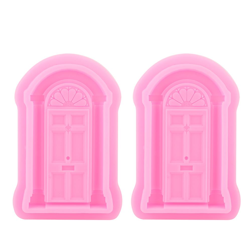 2pcs DIY Door Window Silicone Mold Cake Fondant Cookie Mould Decorating Baking ToolPink