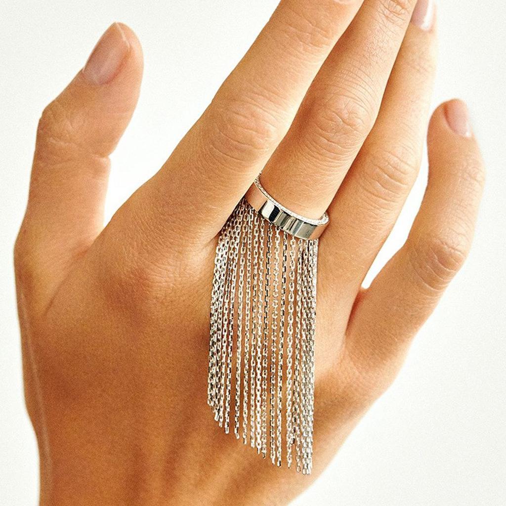 Bague en Acier Inoxydable Chaîne Réglable Franges Bague de Doigt Bijou Accessoire de Fête pour Dames Tendance Accessoires Uniques