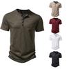 T-shirt da uomo in cotone di bambù con colletto Henley a maniche corte, taglie forti, moda casual europea