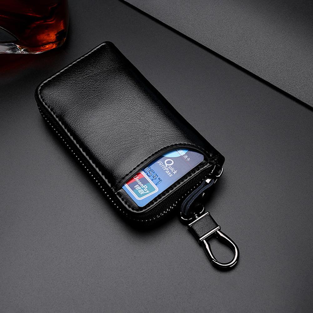 Fashion Genuine Leather Keychain Holder Pouch Zipper Key Holder Organizer Car Key Case