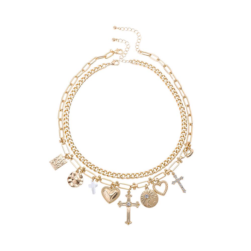 Kuwai Doppelschichtiges Kreuz-Herz-Anhänger-Halskette - Leichter Luxus Mode Choker