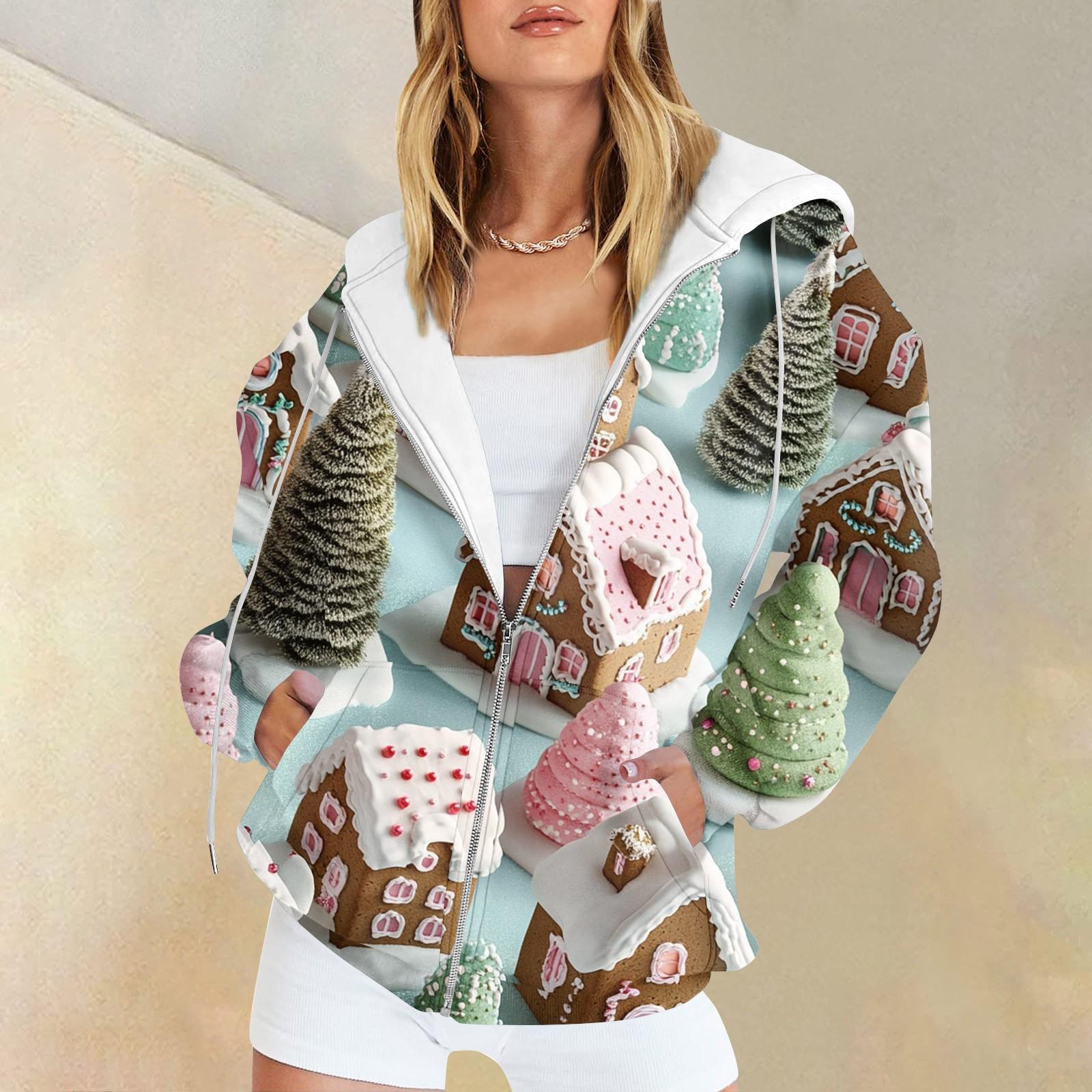 

Женская рождественская печатная толстовка, зимняя куртка-кардиган с длинными рукавами и карманами, на молнии, толстовка с капюшоном, верхняя одежда XL арбуз красный