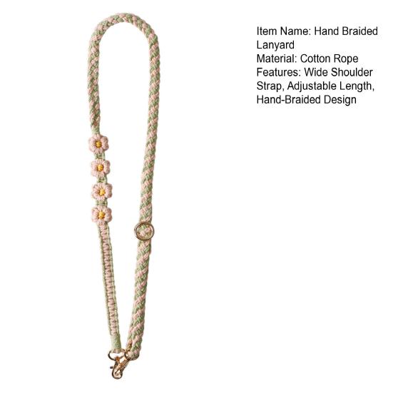 Hand Braided Phone Lanyard Bohemian Flower Design Crossbody Adjustable Wide Shoulder Strap Bag Key Badge Lanyard with Metal Hook