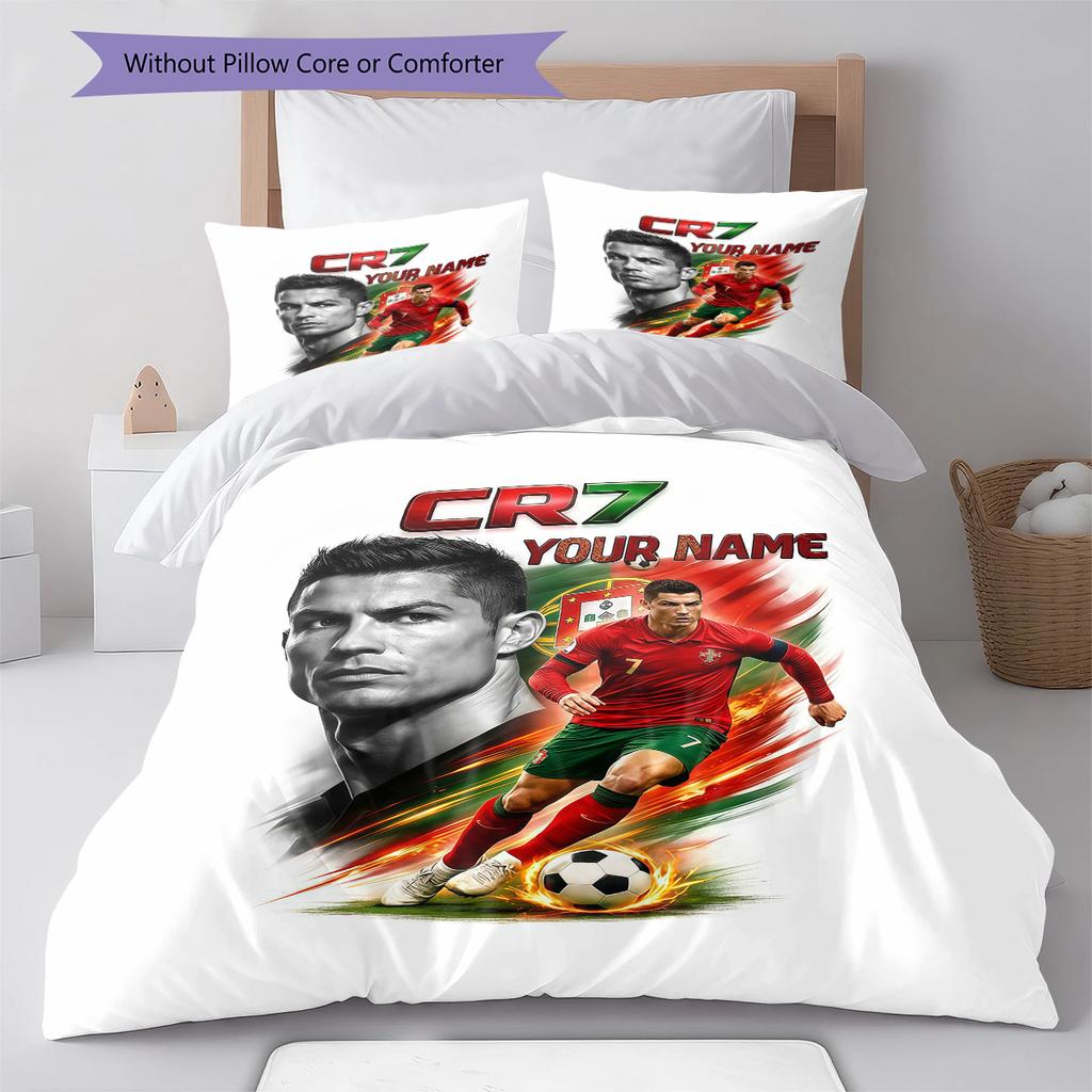 Cr7 Custom Name Pattern Bedding Quilt Set Quilt Cover Pillowcase Home Birthday Gift(1 * duvet cover + 2 * pillowcase, without core)