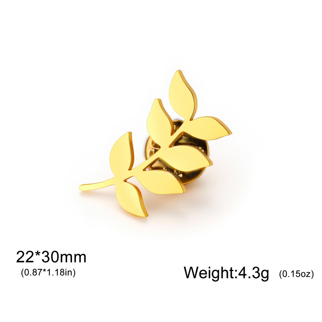 Lucktune Gold Color Olive Branch Brooch Stainless Steel Women's Brooch Metal Pins For Men's Shirt Badges Lapel Pins Jewelry Gift