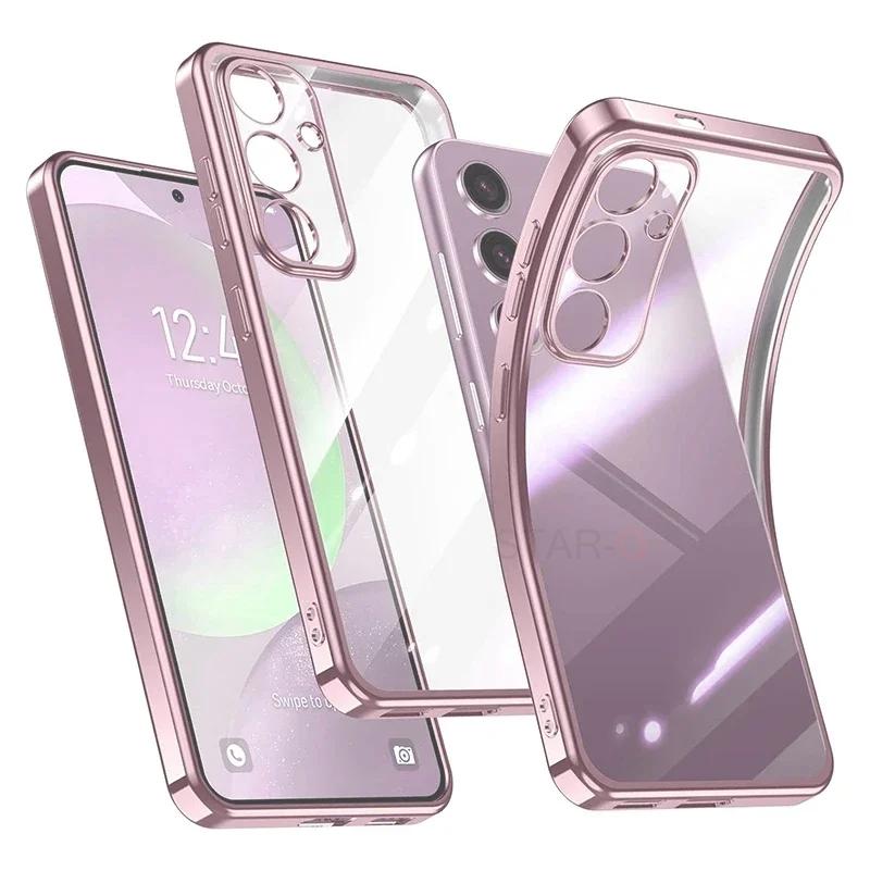 S 24 23 22 21 Plating Transparent Case For Samsung Galaxy S24 S23 S22 S21 Ultra Plus Fe G Clear Silicone Back Cover
