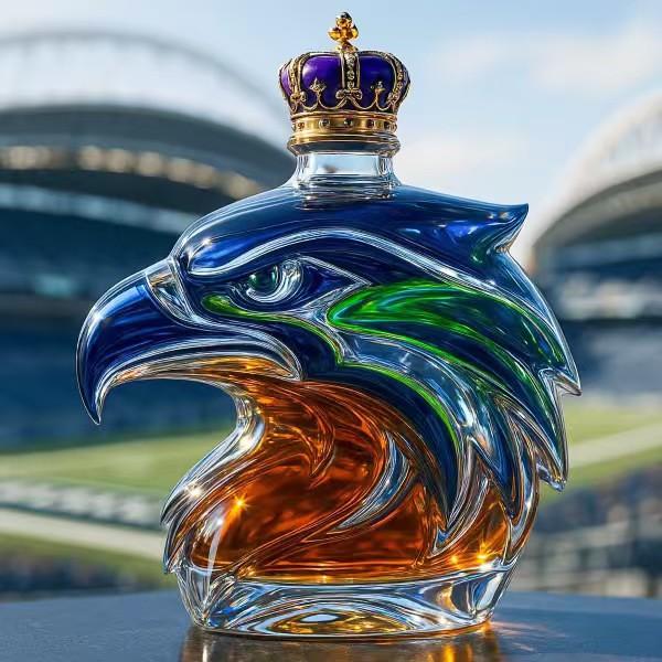 Бутылка для виски Seattle Seahawks из боросиликатного стекла Бутылка для виски в форме головы Seahawk painted eagle head crown cover