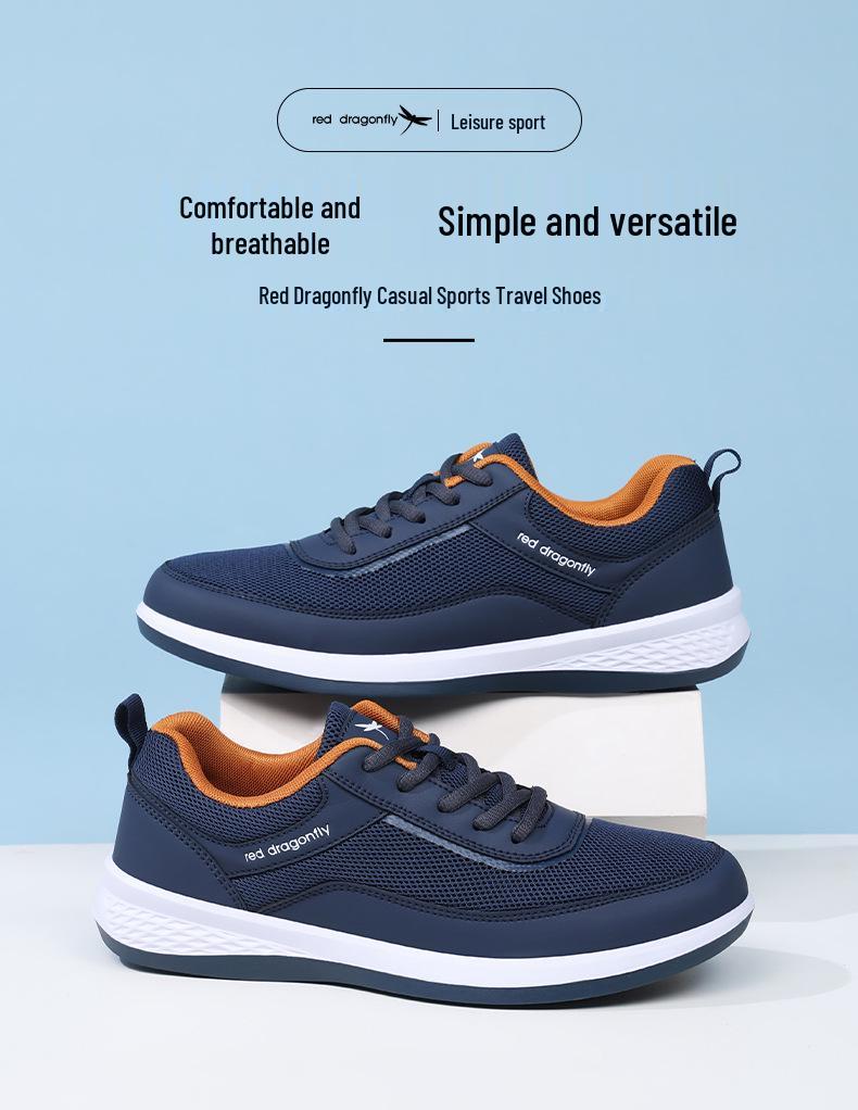 Red Dragonfly Men's Black Leather Waterproof Sports Casual Shoes - Spring/Summer Collection.