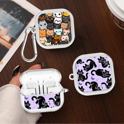 Cute Cat Lovely Clear Earphone Cases Cover With Hook Case For Samsung Galaxy Buds 4Pro 3Pro 2 4 Pro Live 3 FE 2Pro