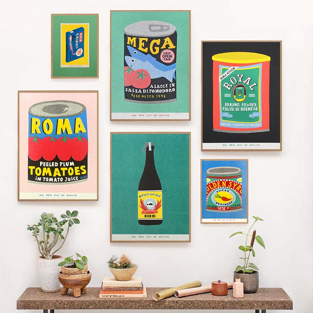 Japonské vědro Kokosový olej Konzerva Švestka Rajče Sardinky Nástěnná malba Severský plakát Růžový čaj Tisk Obrázek Dekorace obývacího pokoje