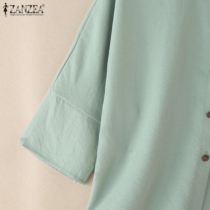 ZANZEA Women Turn Down Collar 3/4 Sleeve Loose Embroidery Blouse