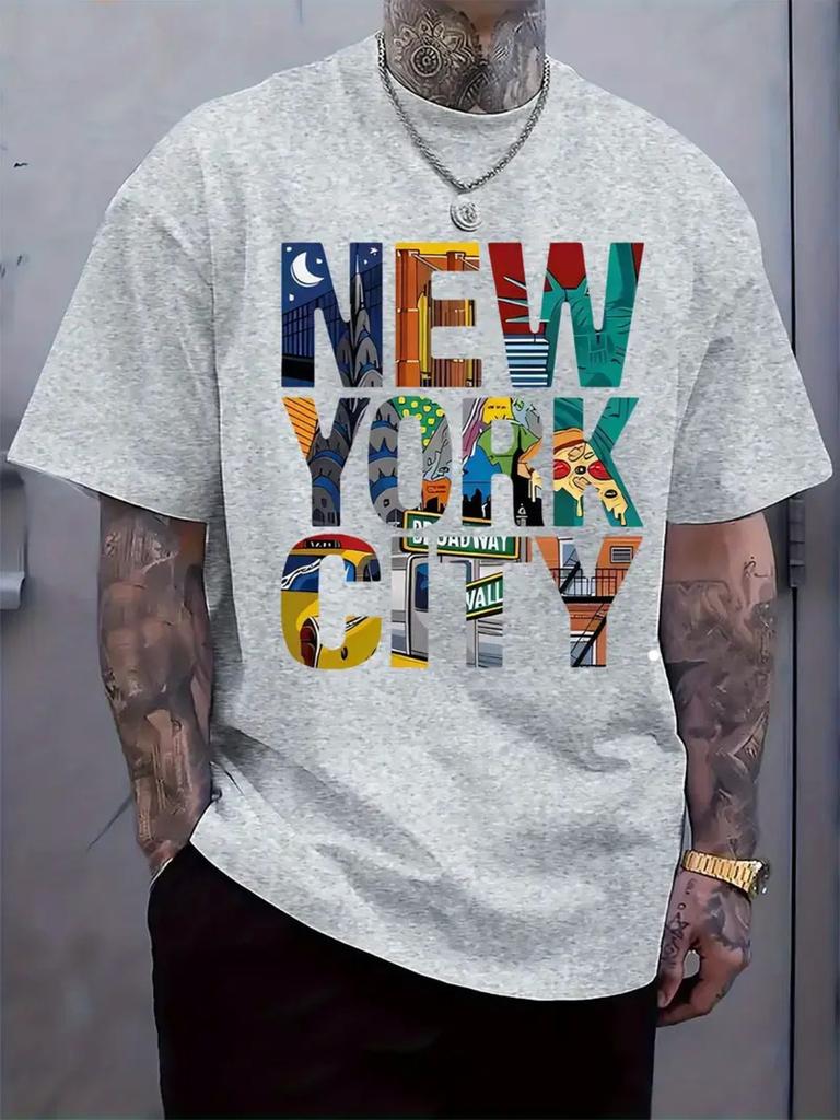 Mens Summer Tshirt 100 Cotton New York City Colorful Letter Print Design Highend Unique Street Style Casual Shortsleeved